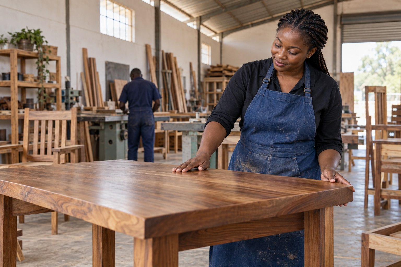 A business owner at work in a furniture workshop